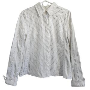 Worthington Stretch Long Sleeve Nautical Pinstripe Button Down Shirt Size 18 EUC